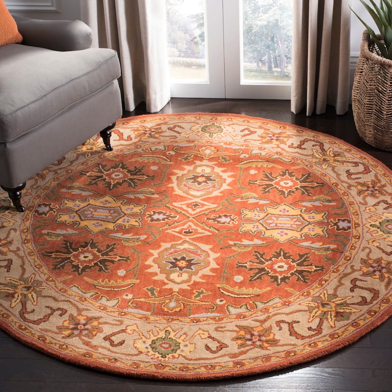 SAFAVIEH Handmade Heritage Dot Daisy Traditional Oriental Wool Rug - 6' x 6' Round - Rust/Beige - Runner/Round