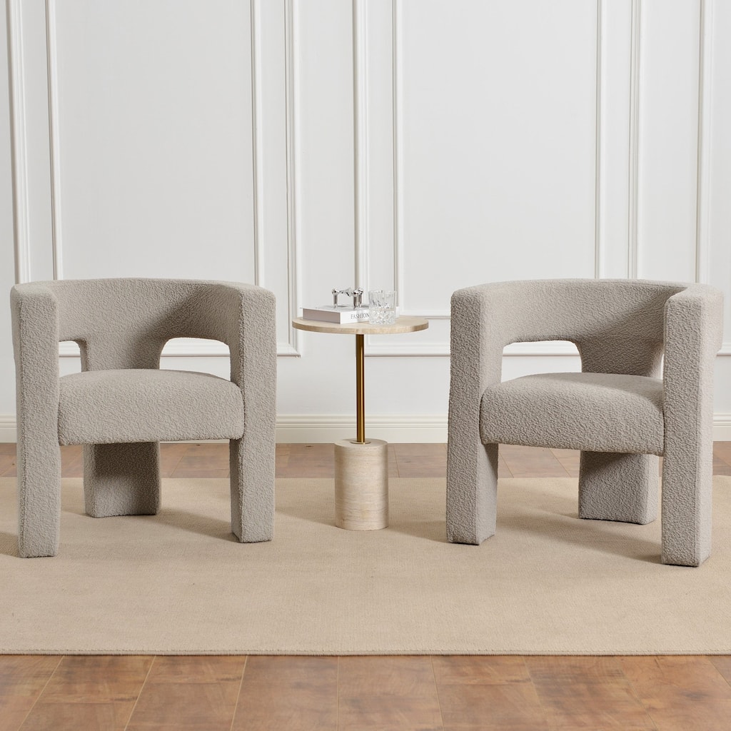 KINWELL 28" Wide Boucle Upholstered Square Armchair (Set of 2)