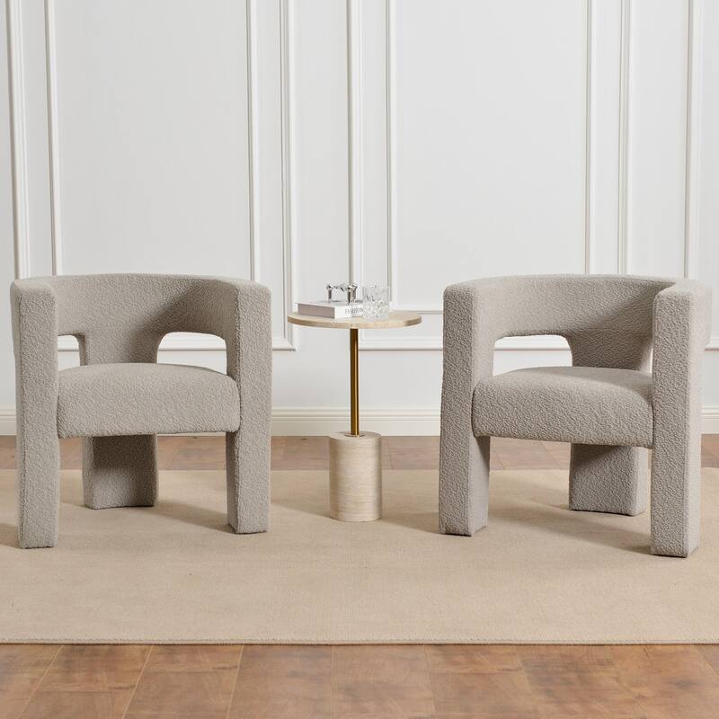 KINWELL 28" Wide Boucle Upholstered Square Armchair (Set of 2) - Oatmeal