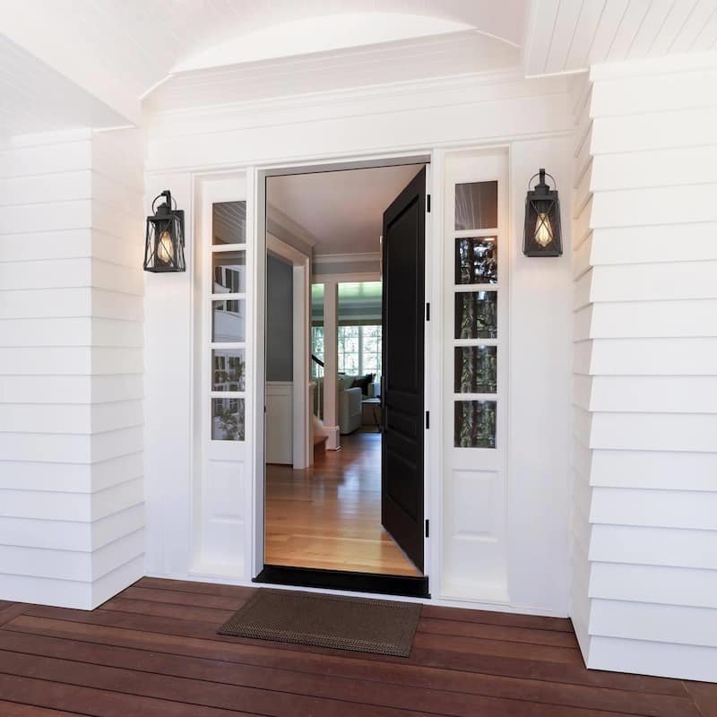 Set of 2 Modern Farmhouse Outdoor Wall Sconce Glass Patio Modern Industrial Lantern - W 5.5"xL6" H 12.75"