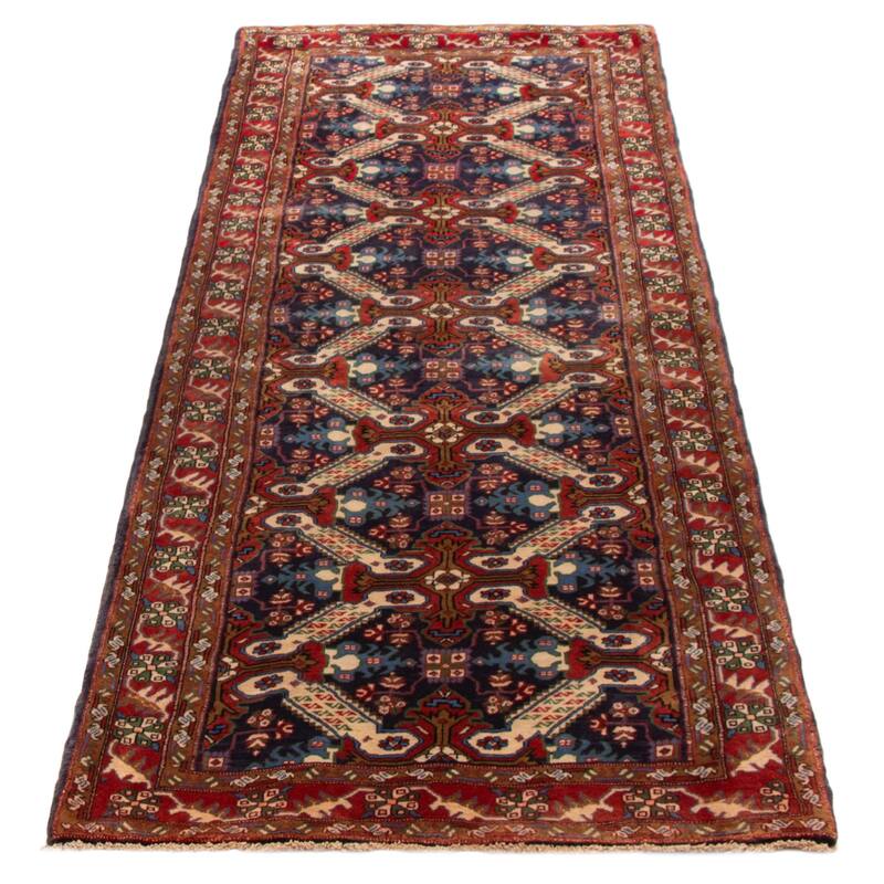 ECARPETGALLERY Hand-knotted Kayseri Vintage Dark Navy Wool Rug - 3'9 x 9'8