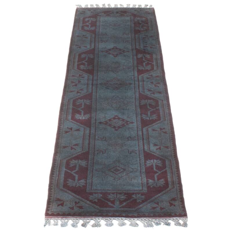 ECARPETGALLERY Hand-knotted Color Transition Denim Blue Wool Rug - 2'7 x 8'2