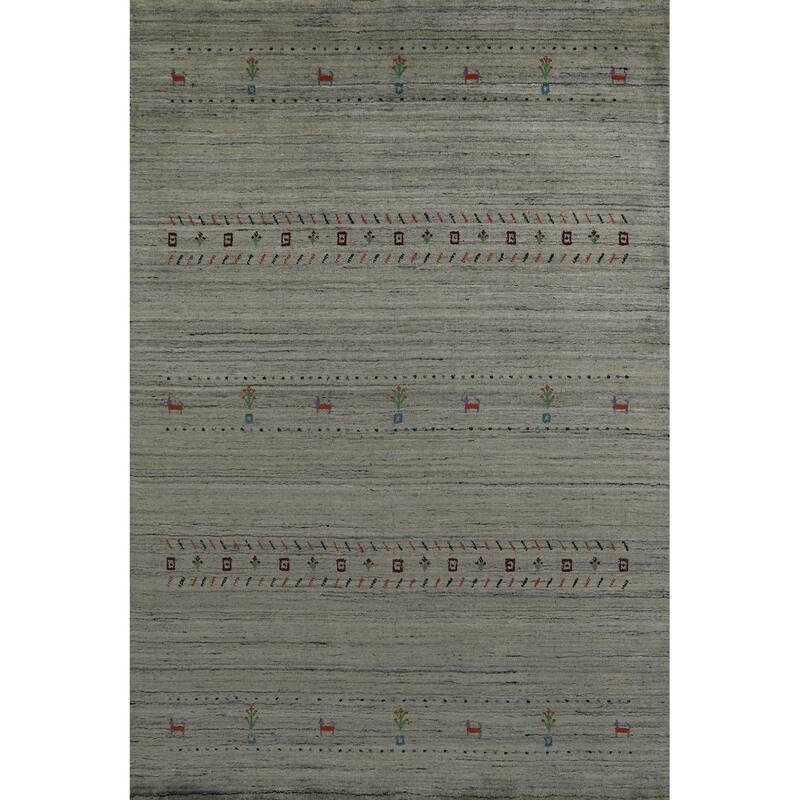 Gabbeh Indian Area Rug Handmade Striped Green Wool Carpet - 5'6" x 8'0"