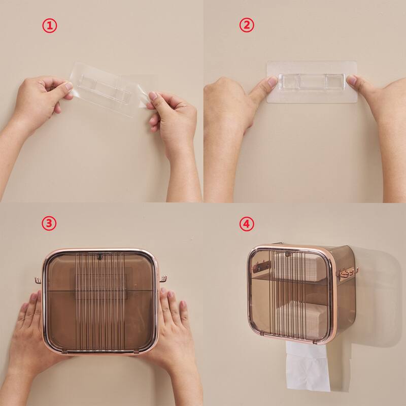 Javlergo Paper Towel Box for Bathroom, Wall-Mounted Plastic Organizer Storage, Self Adhesive Dust Proof Waterproof