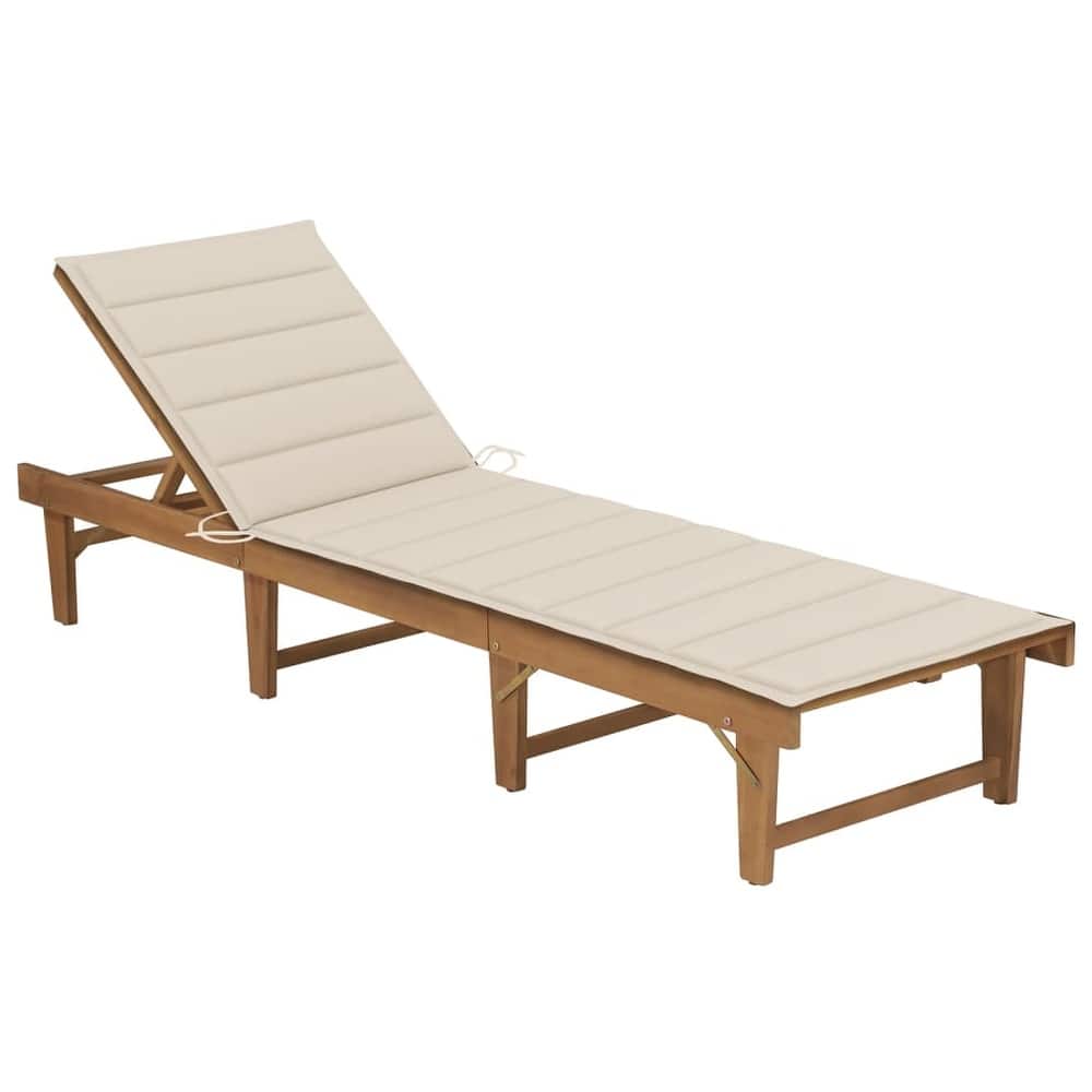vidaXL Patio Lounge Chair with Cushion Folding Sunlounger Solid Acacia Wood - 78.7" x 24" x 11.8"/33.9"