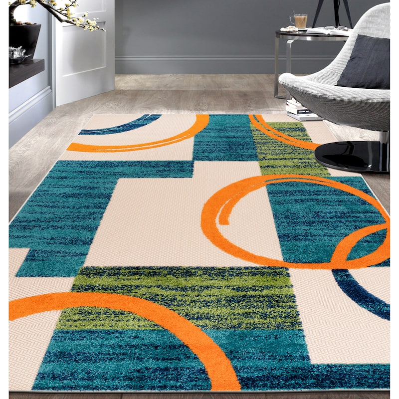 World Rug Gallery Modern Boxes Abstract Indoor/Outdoor Area Rug
