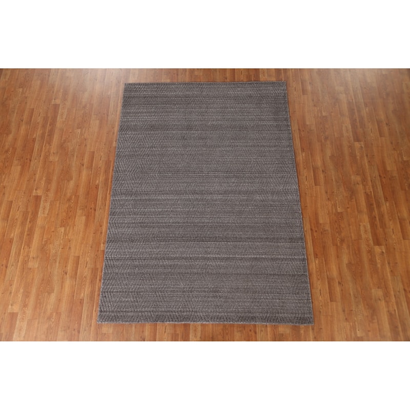 Brown Trellis Gabbeh Modern Area Rug Hand-knotted Wool Carpet - 5'5" x 7'7"