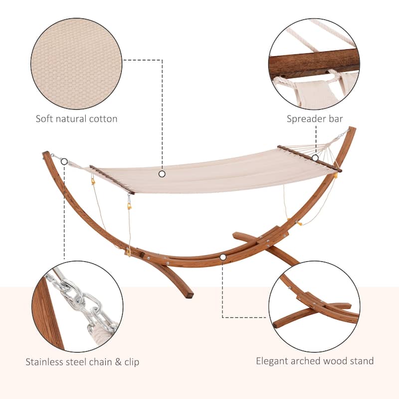 Outdoor Wooden Hammock with Stand, Heavy Duty Roman Arc Hammock