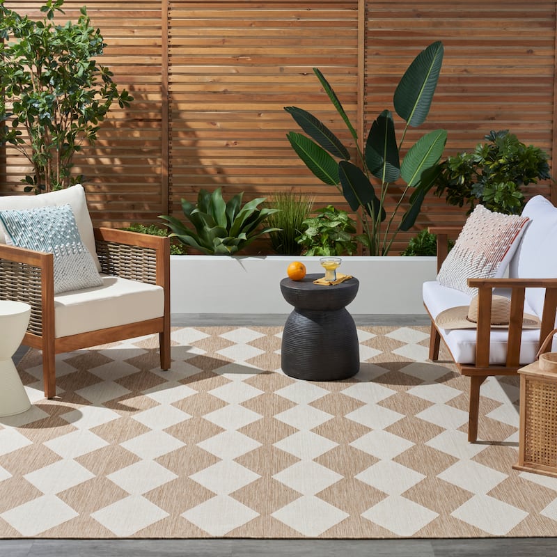 Nourison Positano Indoor/Outdoor Geometric Area Rug - 5'x7' - Jute