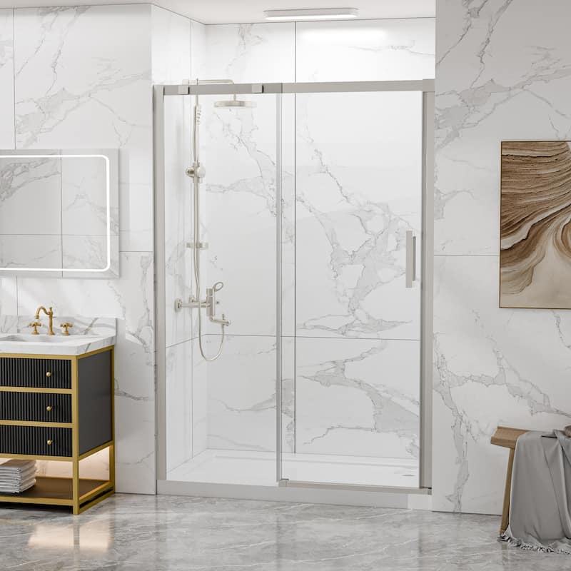 Modland 44-48" x 74'' Adjustable Sliding Shower Door, 5/16" SGCC Tempered Glass, Framed Enclosure with 304 Stainless Handle - Brushed Nikel