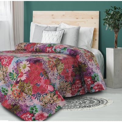 Sevita Floral Patchwork Handmade Kantha Coverlet