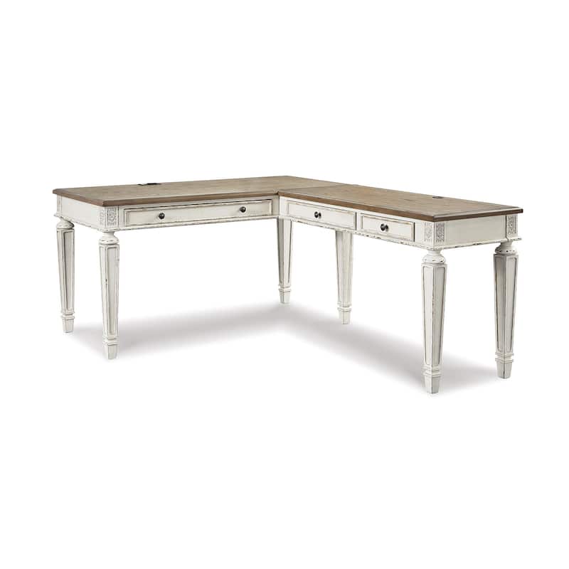 Realyn Antique White/Brown 2-Piece Home Office Desk
