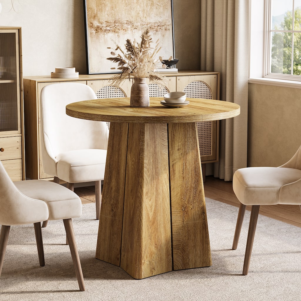 31.5" Round Dining Table for 2 People, Dining Room Table for Living Room, Circle Kitchen Table with Pedestal Base