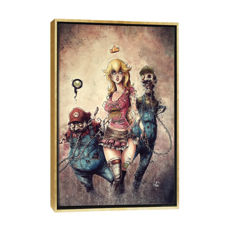 iCanvas "Princess Peach The Walking Dead" by Marcelo Ventura Framed Canvas Print - Gold - 26x18