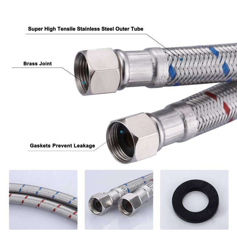 WOWOW 3/8 in. COMP x 3/8 in. COMP Stainless Steel Faucet Supply Lines - Stainless Steel - 12-inch
