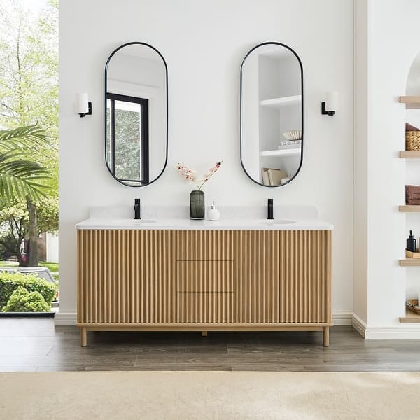 slide 2 of 59, Seoul Bath Vanity with White Grain Composite Stone Top without Mirror
