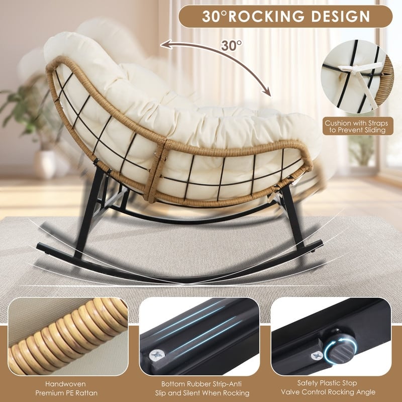 FINCATI Oversized Double Rocking Chair Outdoor Indoor, 40" D x 58" W Double Papasan Rocking Chair with Padded Cushion
