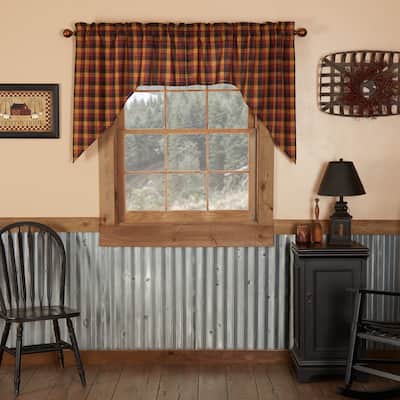 Red Primitive Curtains Heritage Farms Swag Pair Cotton Plaid - Swag 36x36x16