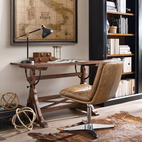 Art Leon Mid Century Modern Genuine Leather Home Office Desk Chair Overstock 32159420