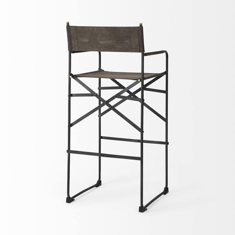 Modern Folding Faux Leather Bar Stool with Full Backrest and Black Metal Legs for Kitchen Dining