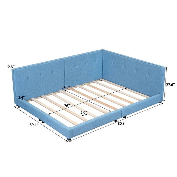 Full Size Upholstered Platform Bed with USB Ports, Sturdy Wood Frame, Blue