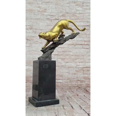 Golden Bronze Panther Statue - Dynamic Wildlife Sculpture Decor