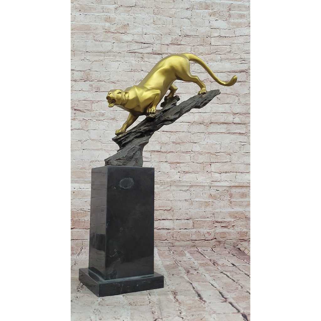 Golden Bronze Panther Statue - Dynamic Wildlife Sculpture Decor