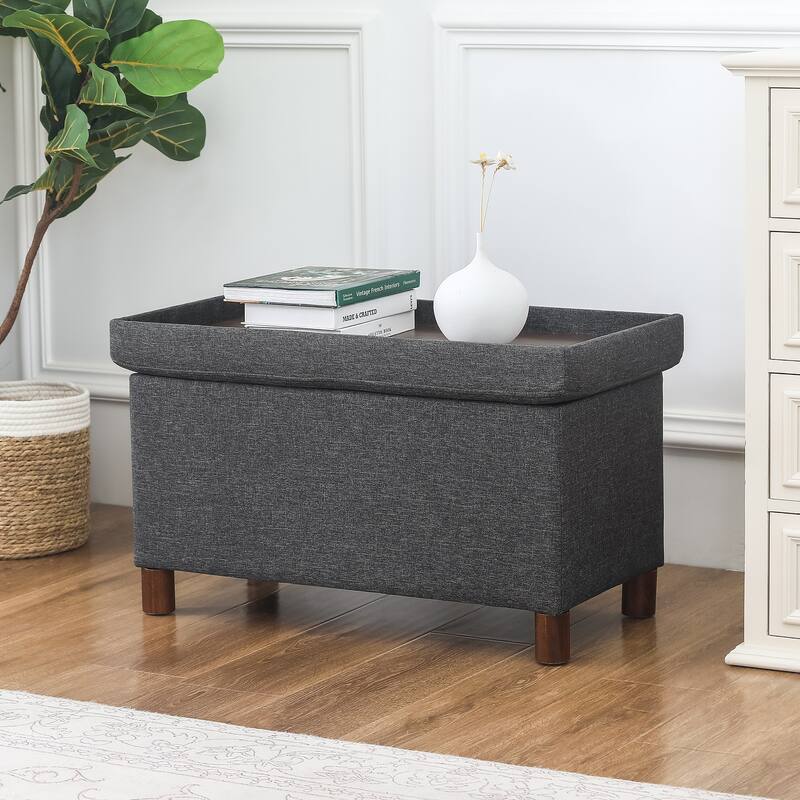 Adeco 30 Inches Storage Ottoman Bench for Living Room