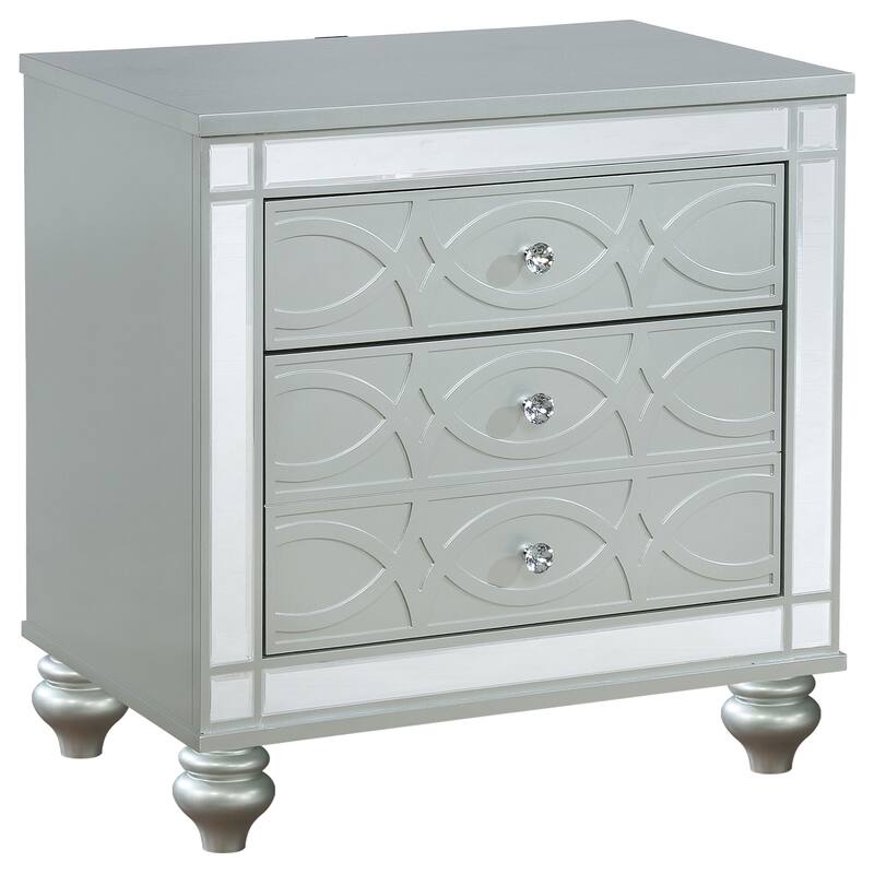Gina 4pc Queen Bedroom Set, Silver Gray Faux Leather, LED Lights