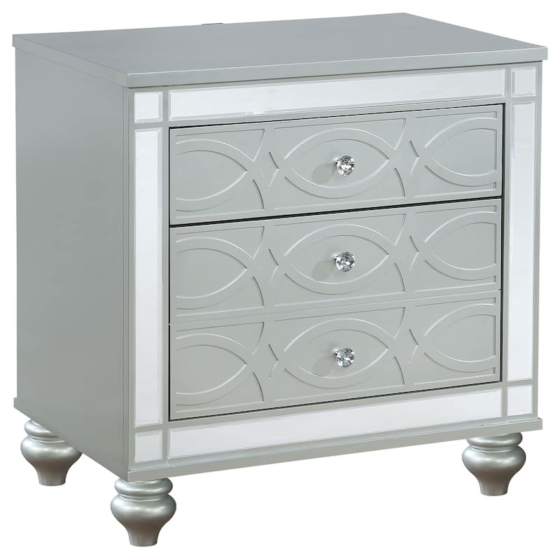 Gina 5pc Queen Bedroom Set, Silver Gray Faux Leather, LED Lights