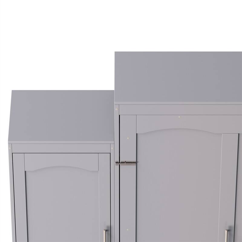 Wooden Murphy Bed Wall Bed with 2 Bulit-in Wardrobes, Full/Queen Size Foldable Murphy Cabinet Bed with Storage Shelves