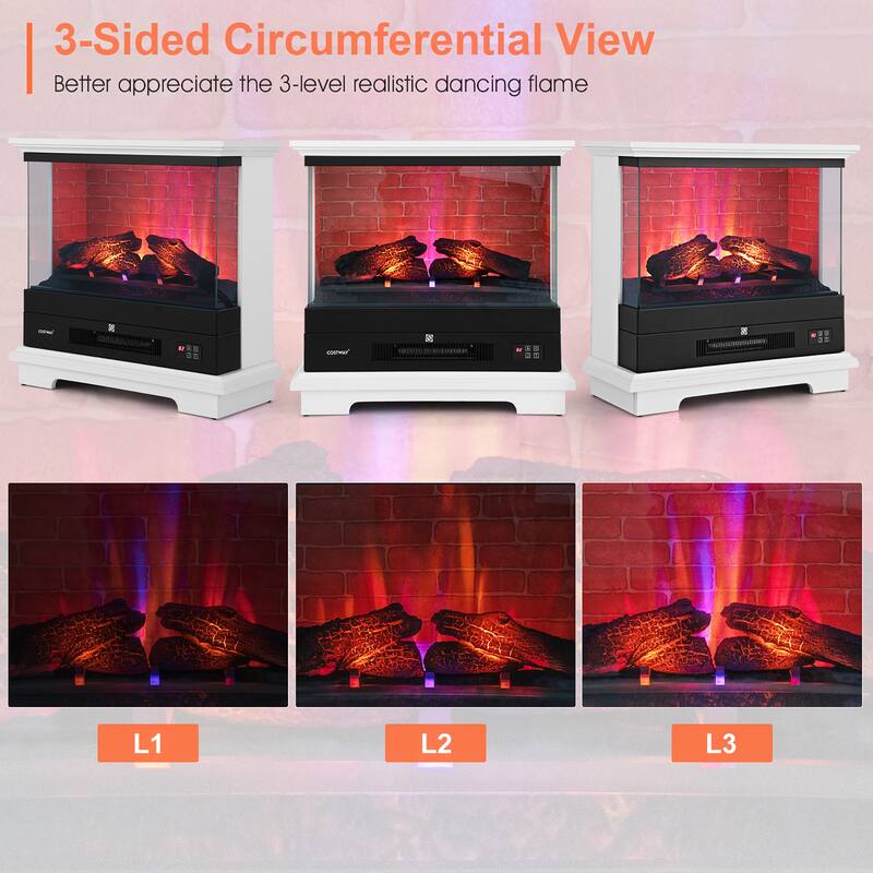 Costway 27'' Freestanding Electric Fireplace Heater w/ 3-Level Flame - See Details