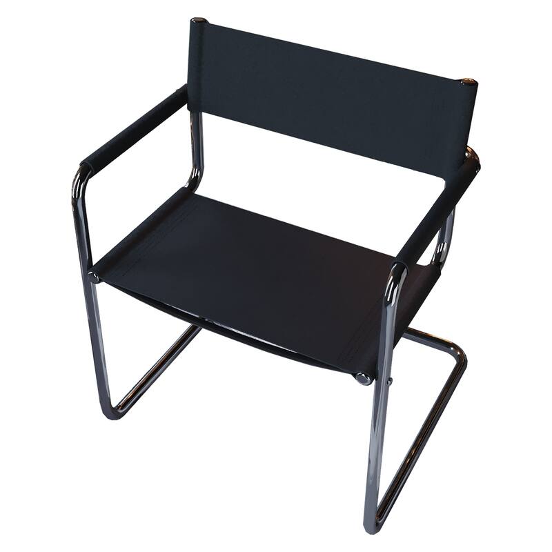 HomeRoots 23" Silver And Black Genuine Leather and Stainless Steel Arm Chair - 22.95 in. x 31.30 in. x 23.62 in.