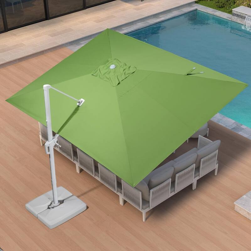 PURPLE LEAF White Rectangle Cantilever Patio Umbrella With Base - 10x13ft Green