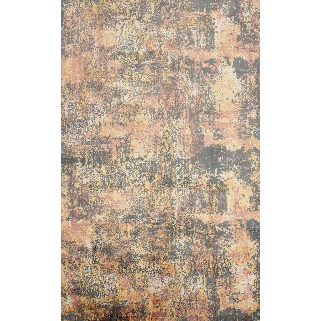 Hand Knotted Oriental Viscose Silk Carpet Modern Abstract Oranges & Rust Abstract Area Rug - 9' 7'' X 6' 9''
