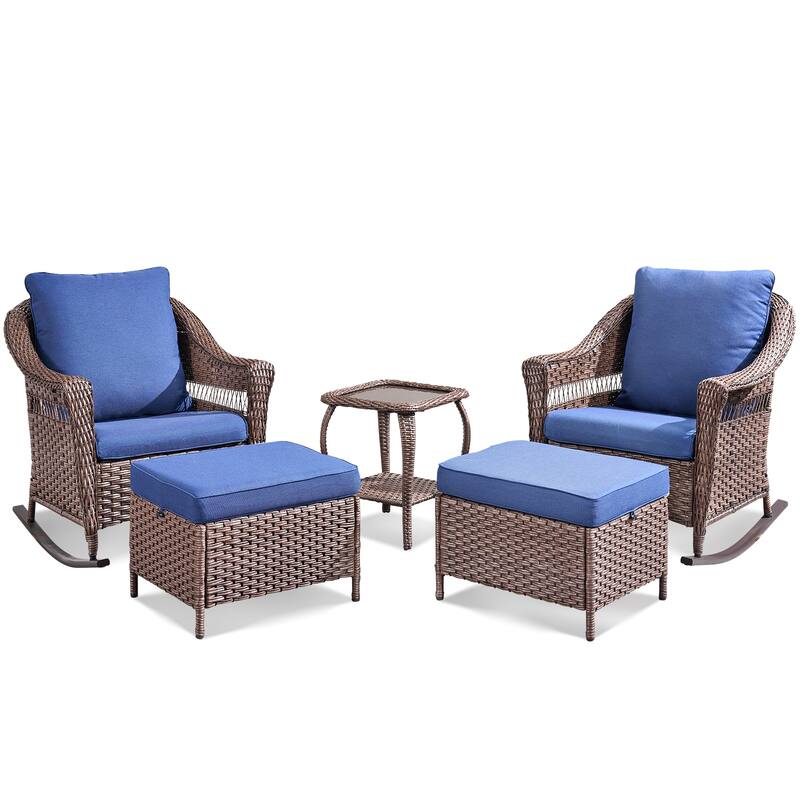 Pocassy Outdoor Rocker Chairs Patio Funiture Set - Brown & Blue