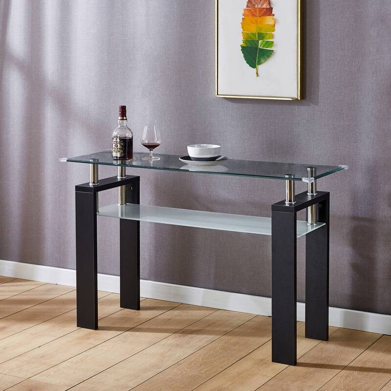 MDF Console Table, Tempered Glass Top, Modern Foyer Area Table