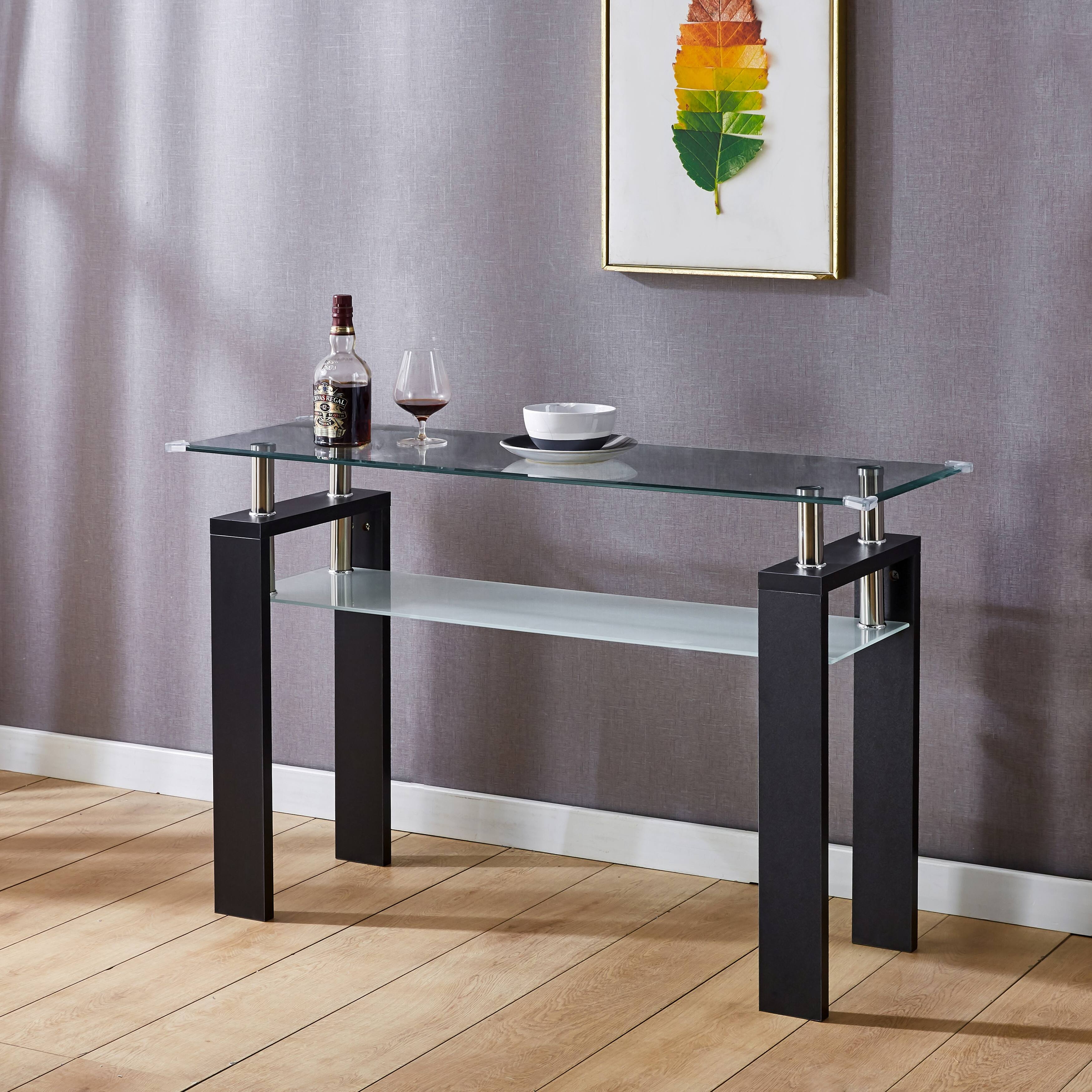 Minimalist Tempered Glass Console Table, Clear & Frosted Glass Bed