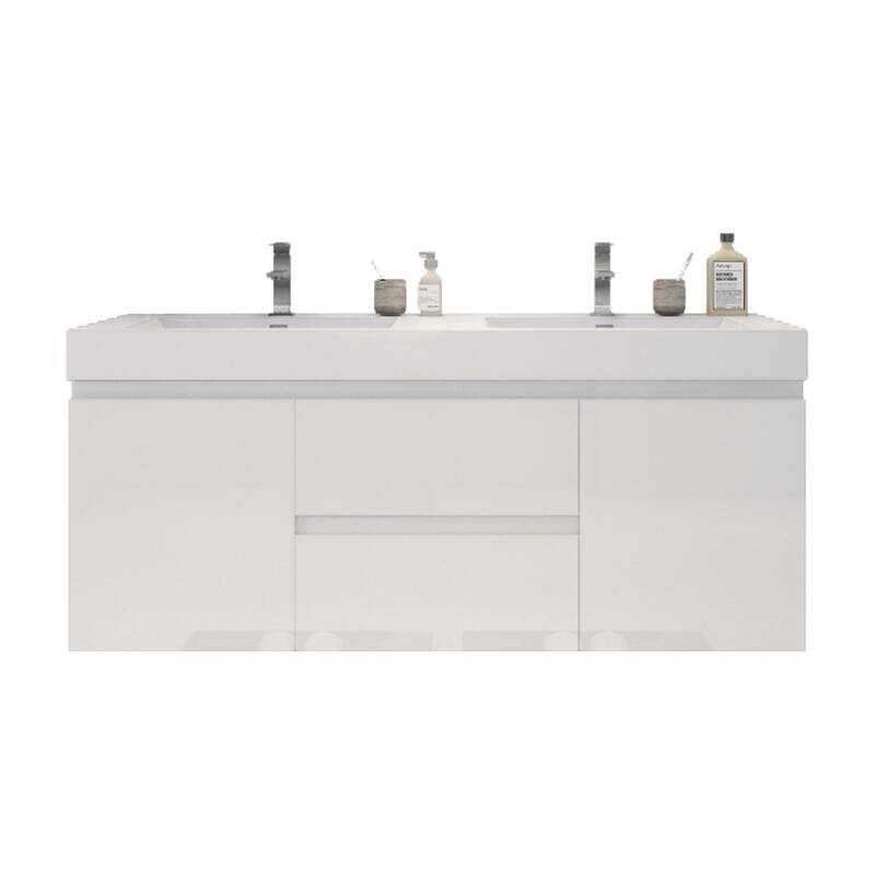 Baillie 60'' Wall-Mounted Vanity with Double Reinforced Acrylic Sink - 60''Width - Gloss White