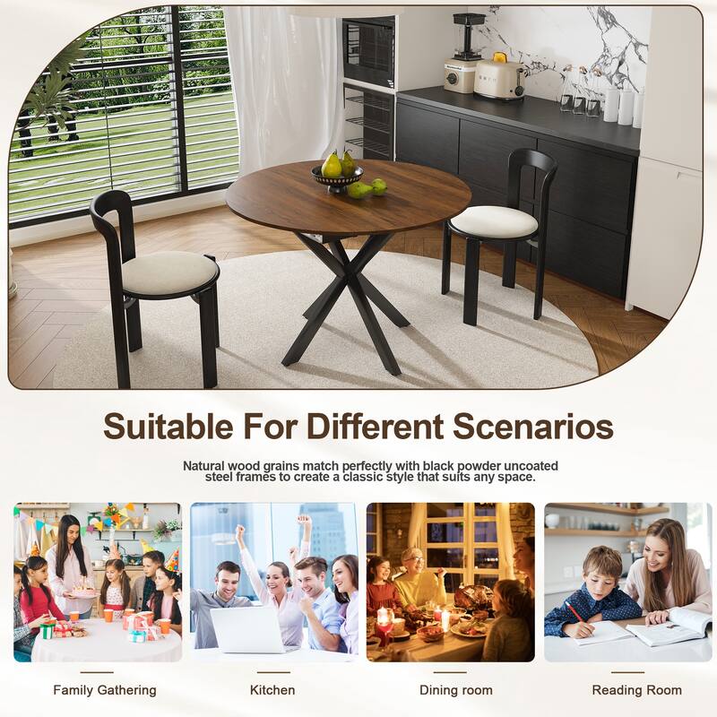 Modern Extendable Round Dining Table for 4-6: Carbon Steel X-Shaped Base, Space-Saving Kitchen & Apartment Table