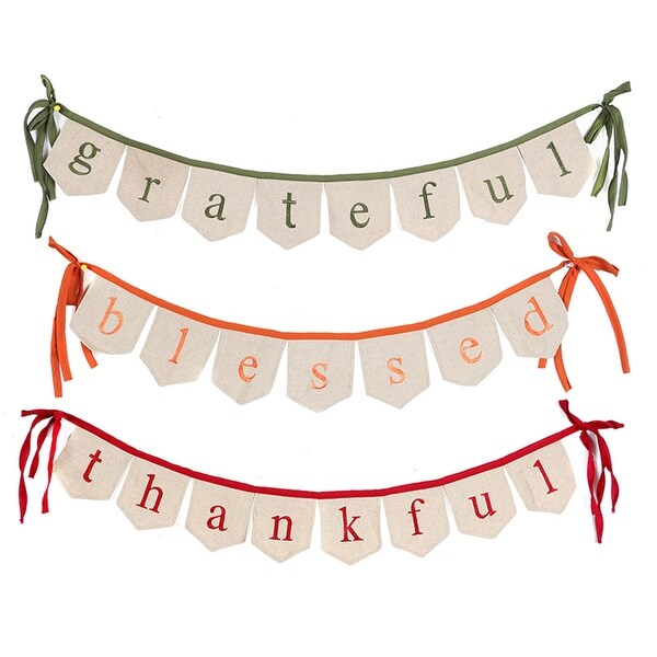 Grateful Blessed Thankful Fall Thanksgiving Fabric Banners Set of 3