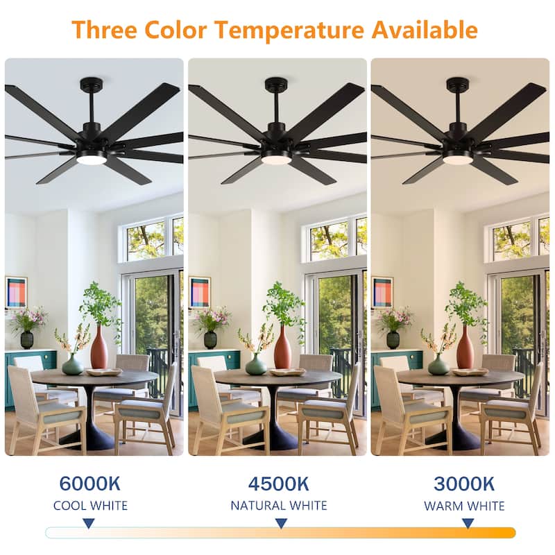 84 Inch 8 PCS Plywood Reversible Blades Ceiling Fan With Light Kit 3 Color Dimmable LED, DC 6 Speed