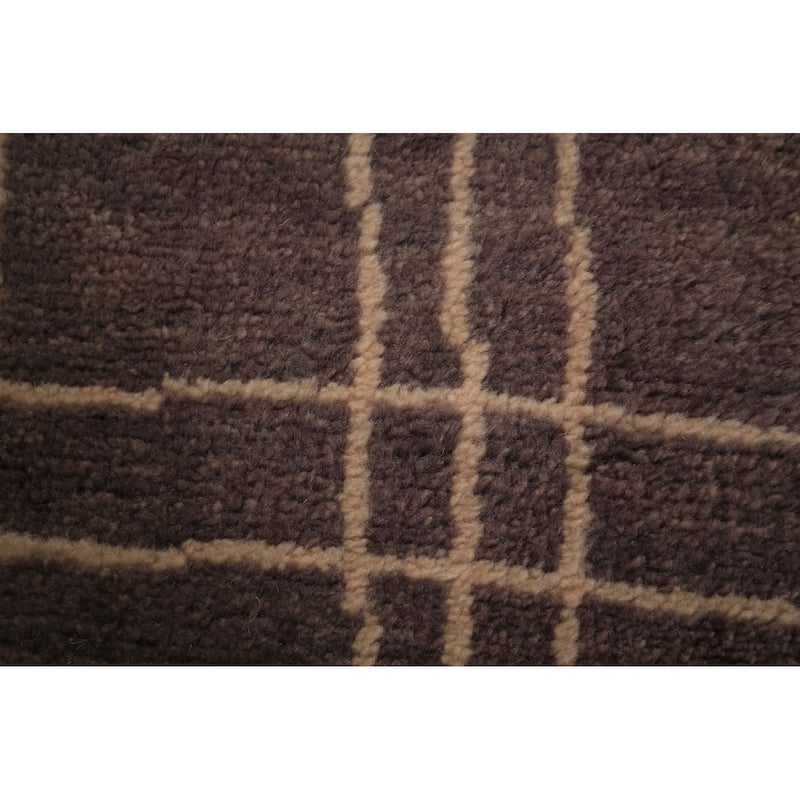 Brown Moroccan Oriental Area Rug Handmade Geometric Wool Carpet - 5'7" x 7'10"