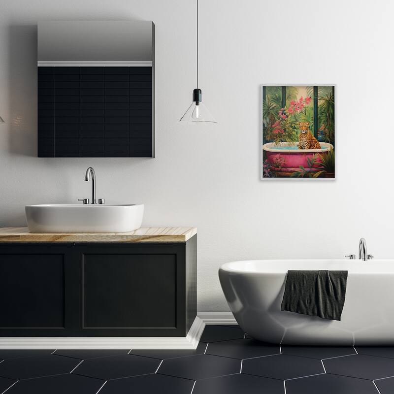 Stupell Leopard in Lush Tropical Bath Framed Giclee Art Design By Heidi Kuntz