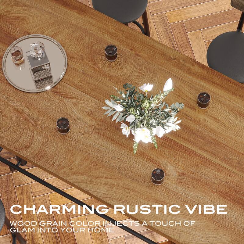 6-People Counter Bar Height Pub Table withe Footrest, Tall Bar Table with Thicken Wood Tabletop and Metal Frame for Home/Kitchen