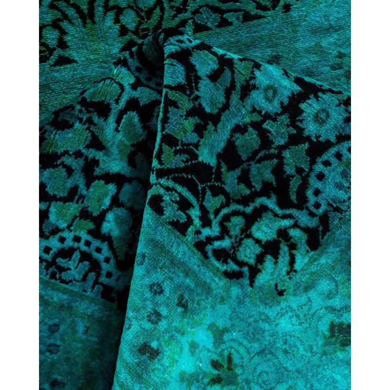 Overton Hand Knotted Wool Vintage Inspired Modern Contemporary Overdyed Blue Runner Rug - 3' 1" x 13' 3"