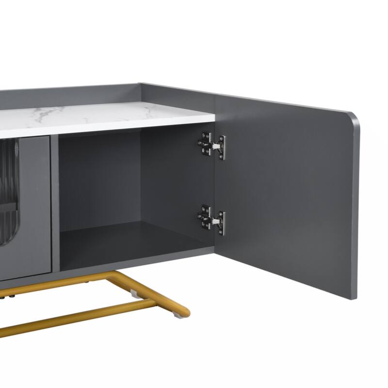 Sleek Design TV Stand with Fluted Glass, Contemporary Entertainment Center for TVs Up to 70"