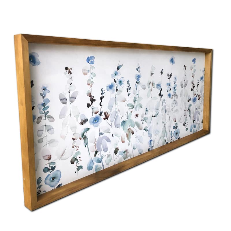 "Soft Blue Garden" Watercolor Print on Wood Framed Canvas Wall Art