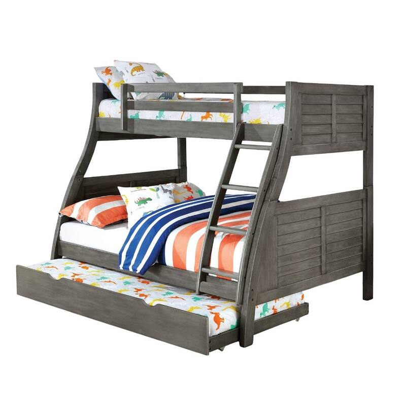 Transitional Twin Over Full Bunk Bed with Reversible Ladder and Guard Rails, Gray Finish