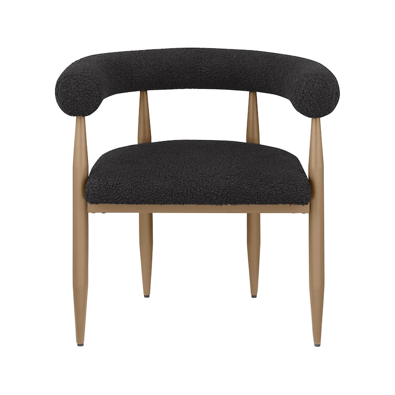 Set of 2 Boucle Upholstered Dining Arm Chairs in Black